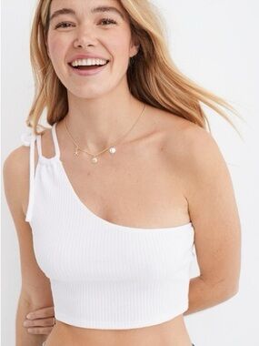 Aerie Dark Green Ribbed One-Shoulder Crop Top